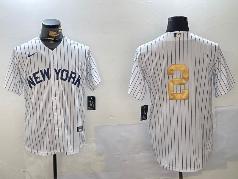 Men New York Yankees 2 Jeter White Stripe Fashion Nike 2024 MLB Jersey style 5